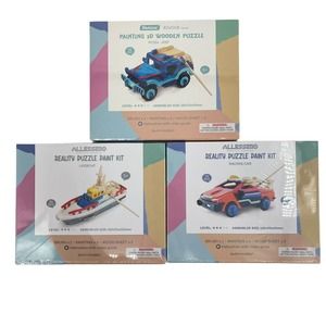 3 x Allessimo 3D Wooden Puzzle & Paint Kits for Kids Racing Car Jeep Lifeboat